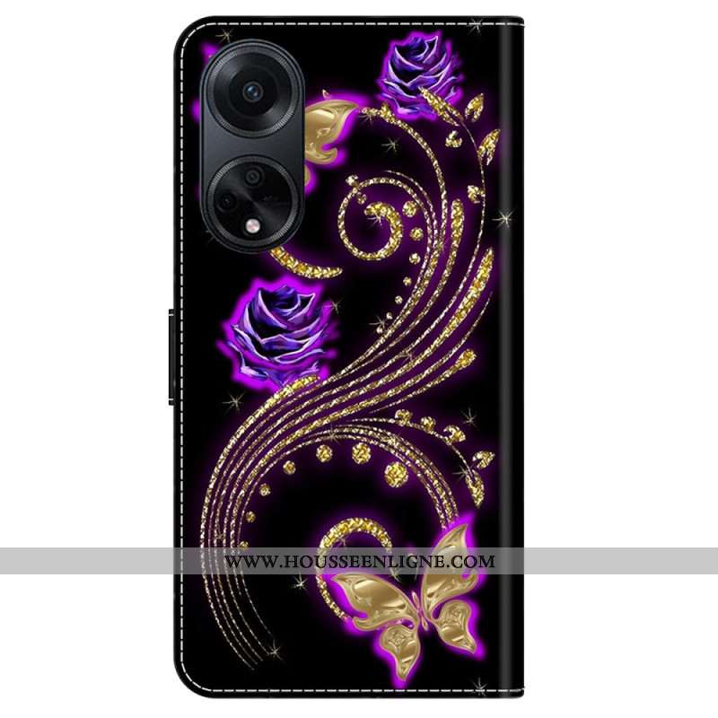 Housse Oppo A98 5G Fleurs Violettes et Papillons