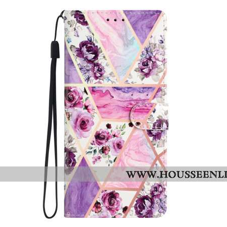 Housse Oppo A98 5G Fleurs Violettes à Lanière