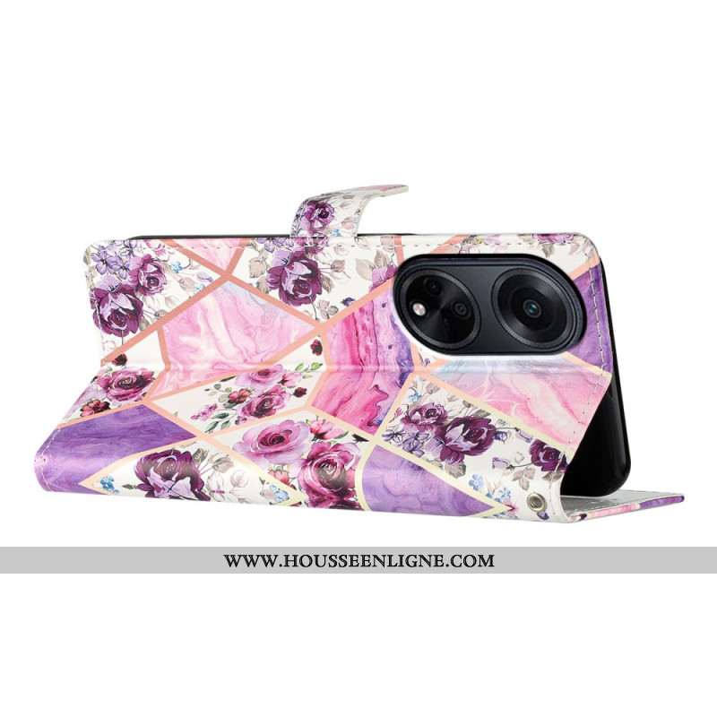 Housse Oppo A98 5G Fleurs Violettes à Lanière