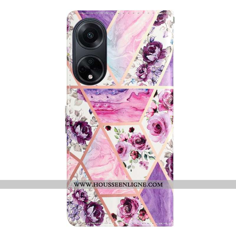 Housse Oppo A98 5G Fleurs Violettes à Lanière