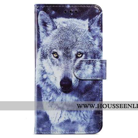 Housse Oppo A98 5G Loup Blanc à Lanière