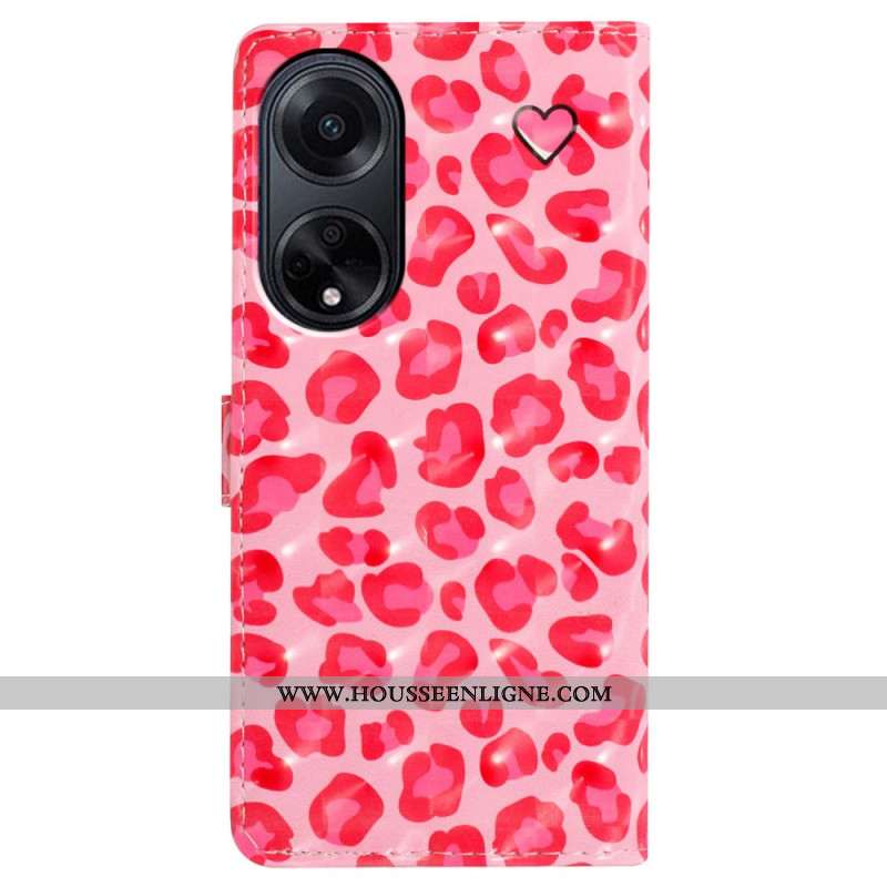 Housse Oppo A98 5G Léopard Rose 3D à Lanière