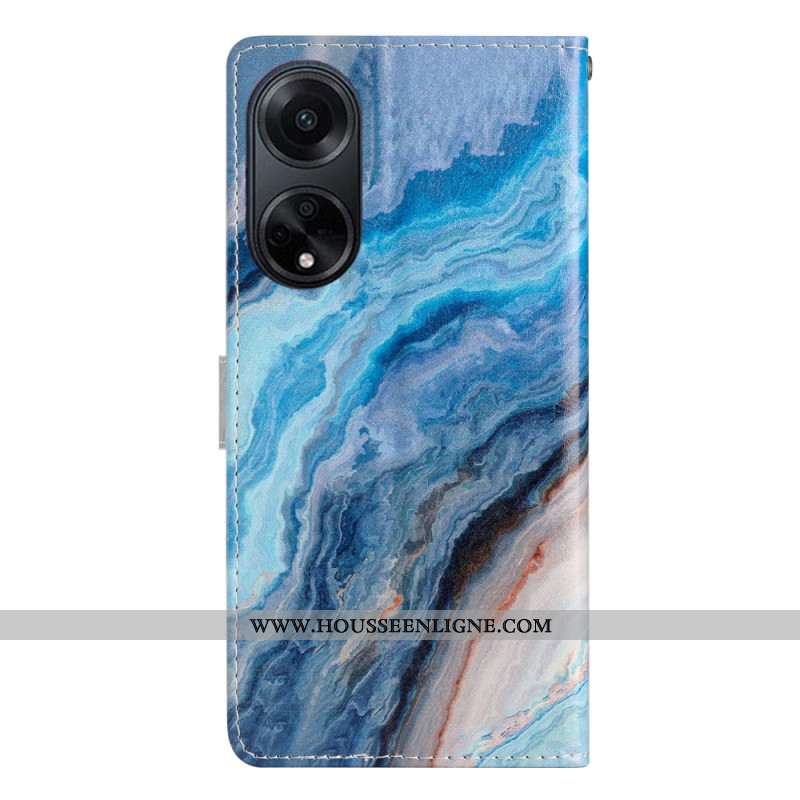 Housse Oppo A98 5G Marbre Bleu à Lanière