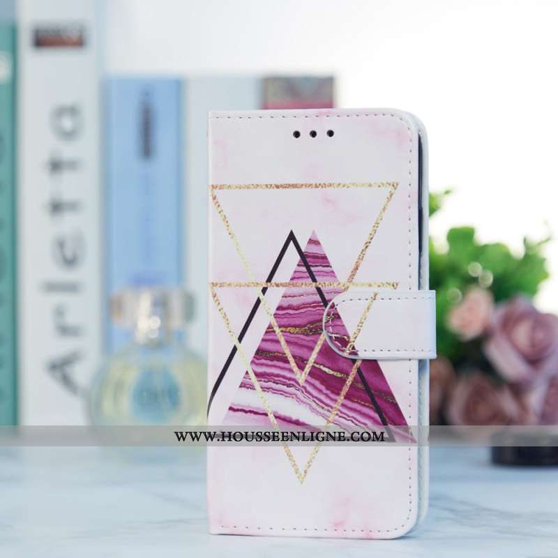 Housse Oppo A98 5G Marbre Tri-Couleur à Lanière