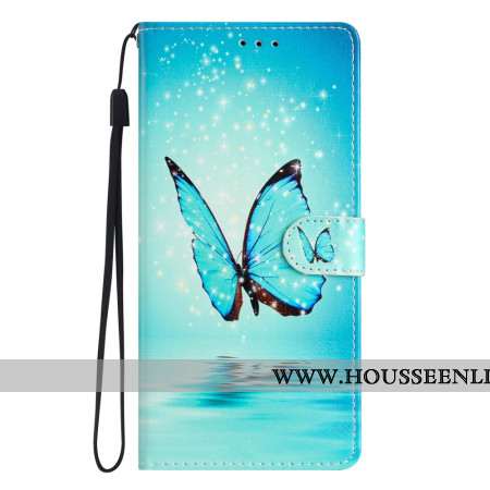 Housse Oppo A98 5G Papillon Bleu à Lanière