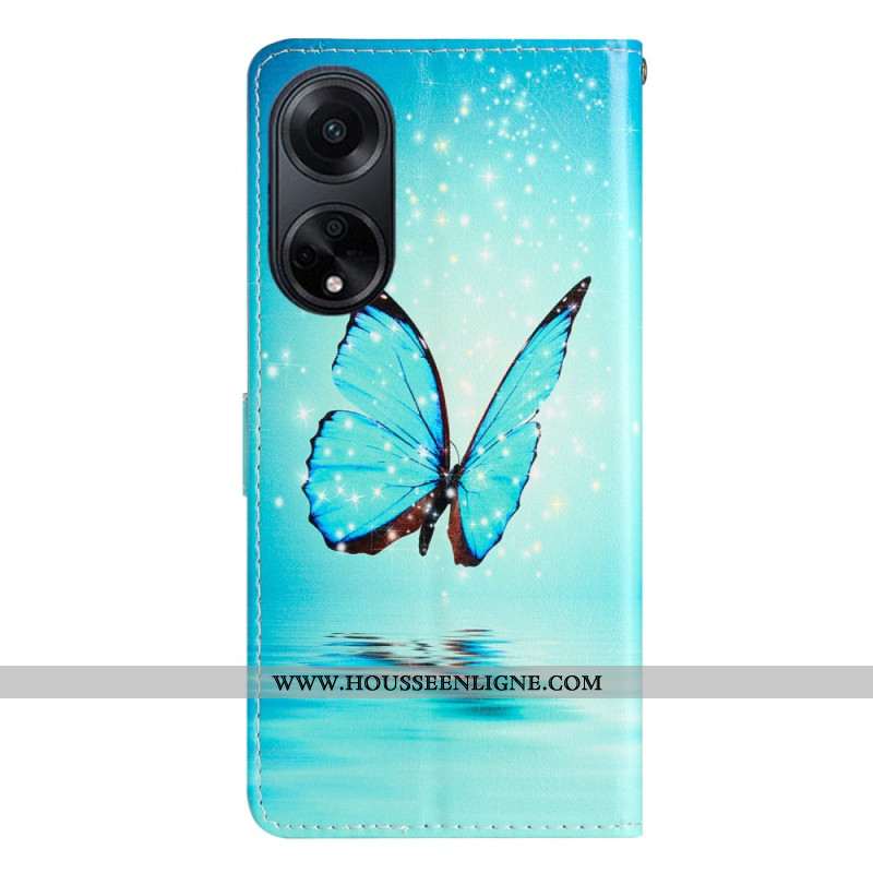 Housse Oppo A98 5G Papillon Bleu à Lanière