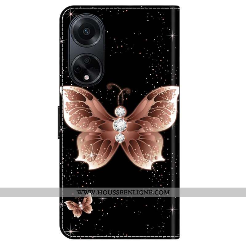 Housse Oppo A98 5G Papillon Diamant Rose