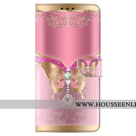 Housse Oppo A98 5G Papillon Rose et Or