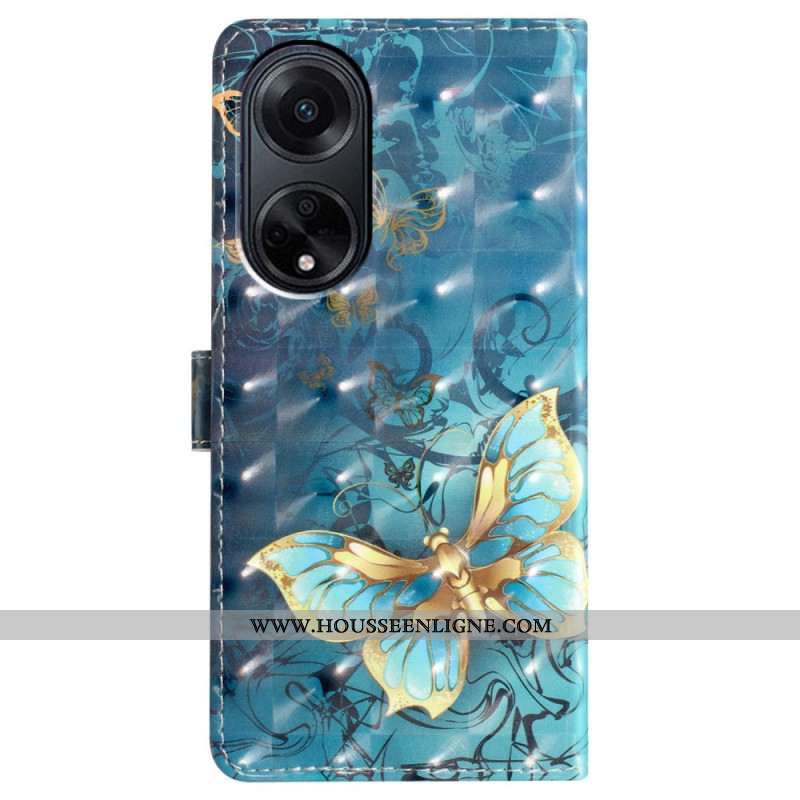 Housse Oppo A98 5G Papillons 3D à Lanière