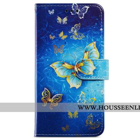 Housse Oppo A98 5G Papillons Dorés à Lanière