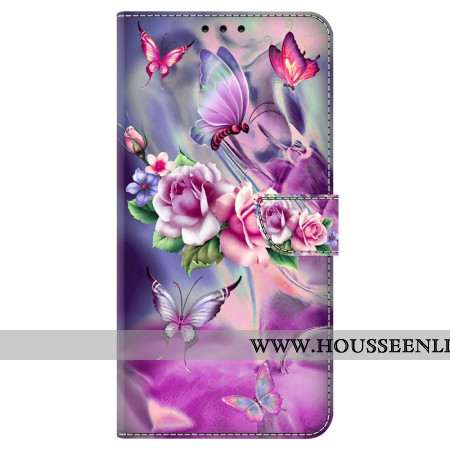 Housse Oppo A98 5G Papillons et Fleurs Violettes