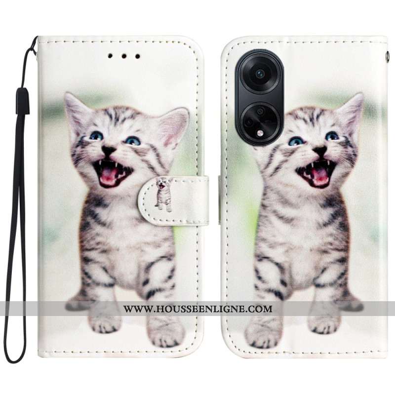 Housse Oppo A98 5G Petit Chaton à Lanière