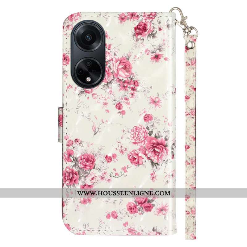 Housse Oppo A98 5G Roses à Lanière