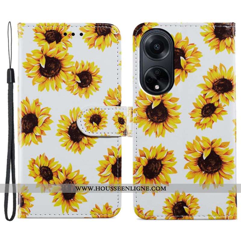 Housse Oppo A98 5G Tournesols à Lanière