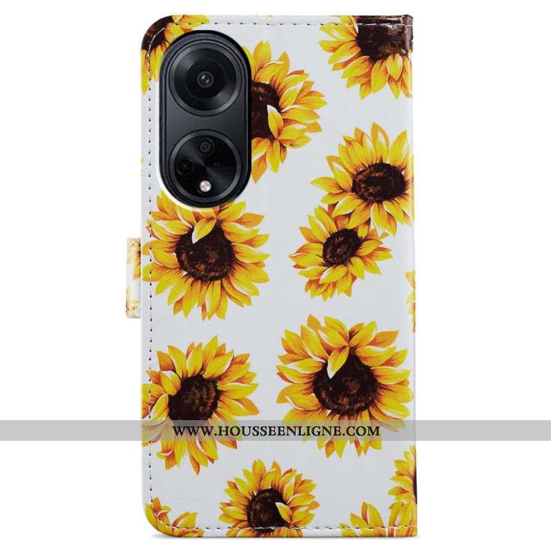 Housse Oppo A98 5G Tournesols à Lanière