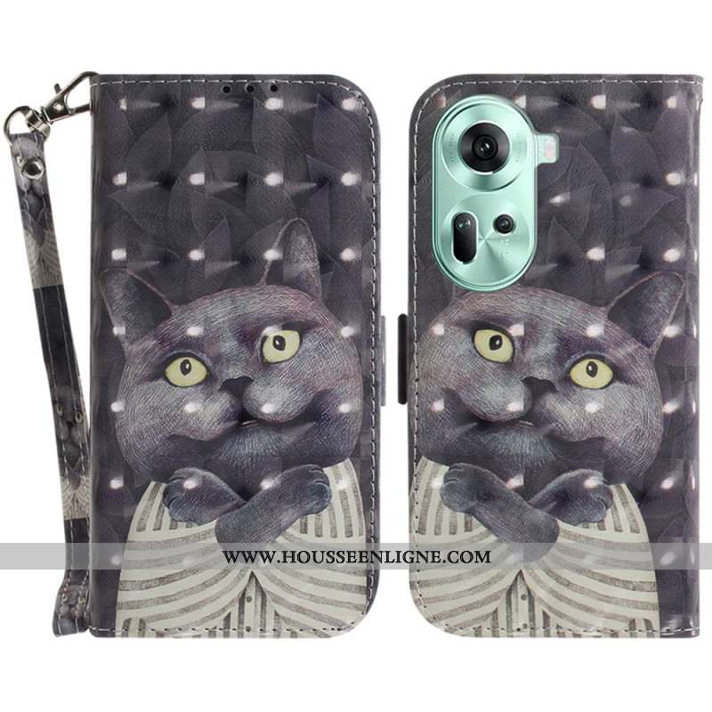 Housse Oppo Reno 11 5G Chat Gris à Lanière