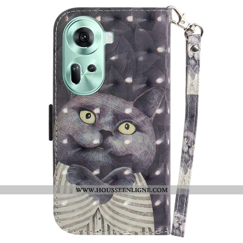 Housse Oppo Reno 11 5G Chat Gris à Lanière