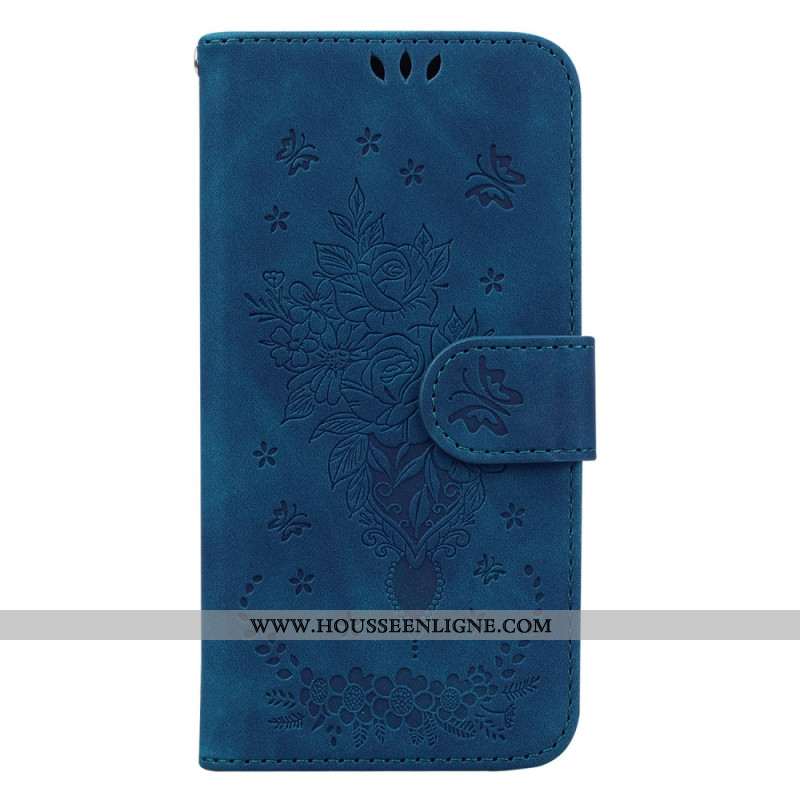 Housse Oppo Reno 11 5G Effet Daim Motif Fleurs à Lanière