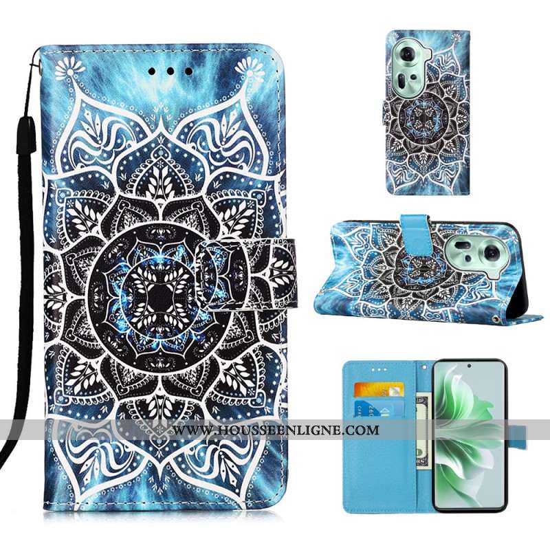 Housse Oppo Reno 11 5G Fleur de Mandala à Lanière