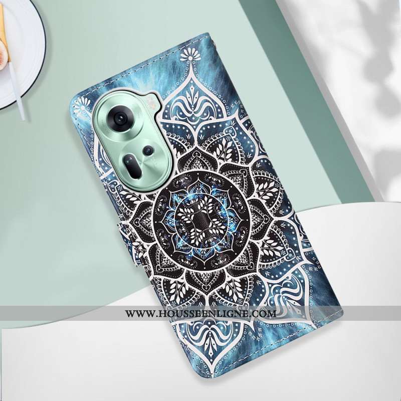 Housse Oppo Reno 11 5G Fleur de Mandala à Lanière