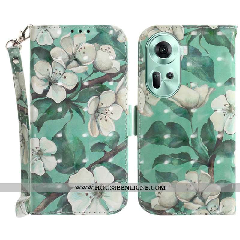 Housse Oppo Reno 11 5G Fleurs Aquarelles à Lanière