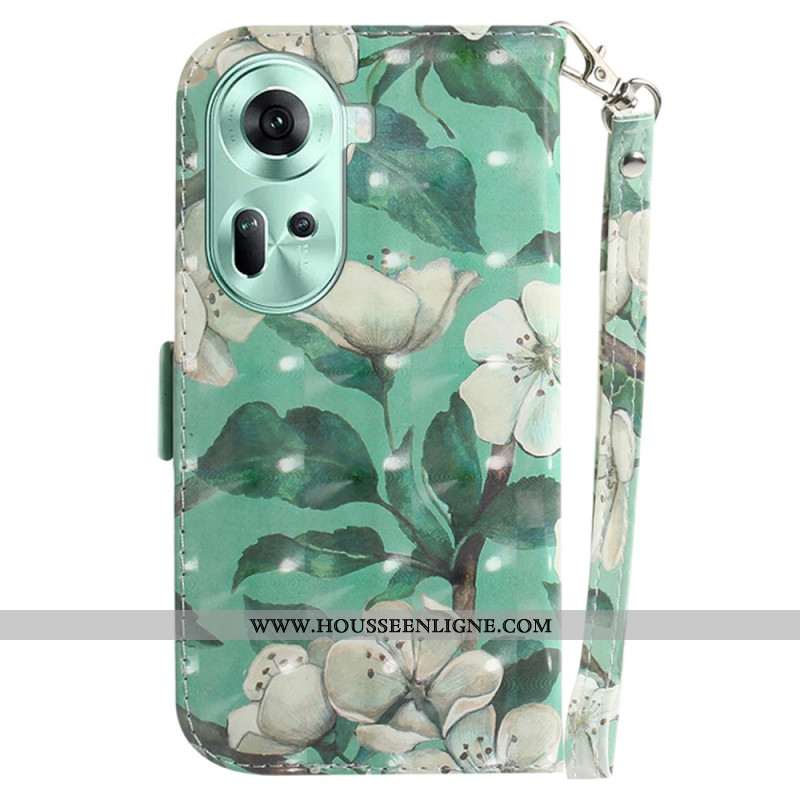 Housse Oppo Reno 11 5G Fleurs Aquarelles à Lanière