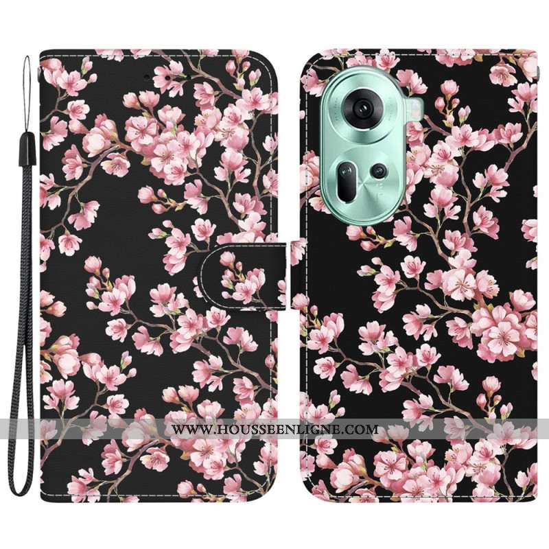 Housse Oppo Reno 11 5G Fleurs de Prunier à Lanière