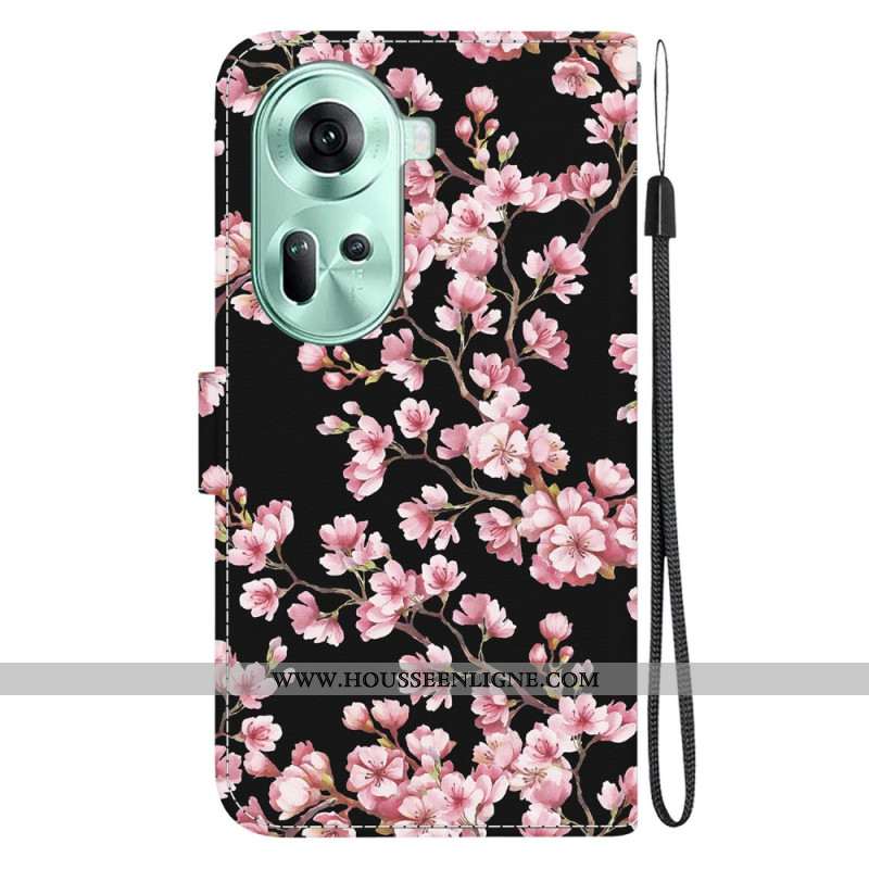 Housse Oppo Reno 11 5G Fleurs de Prunier à Lanière