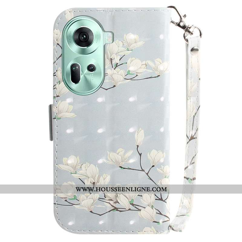 Housse Oppo Reno 11 5G Magnolias à Lanière