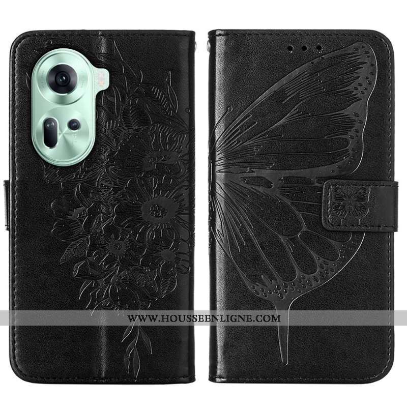 Housse Oppo Reno 11 5G Papillon Floral à Lanière