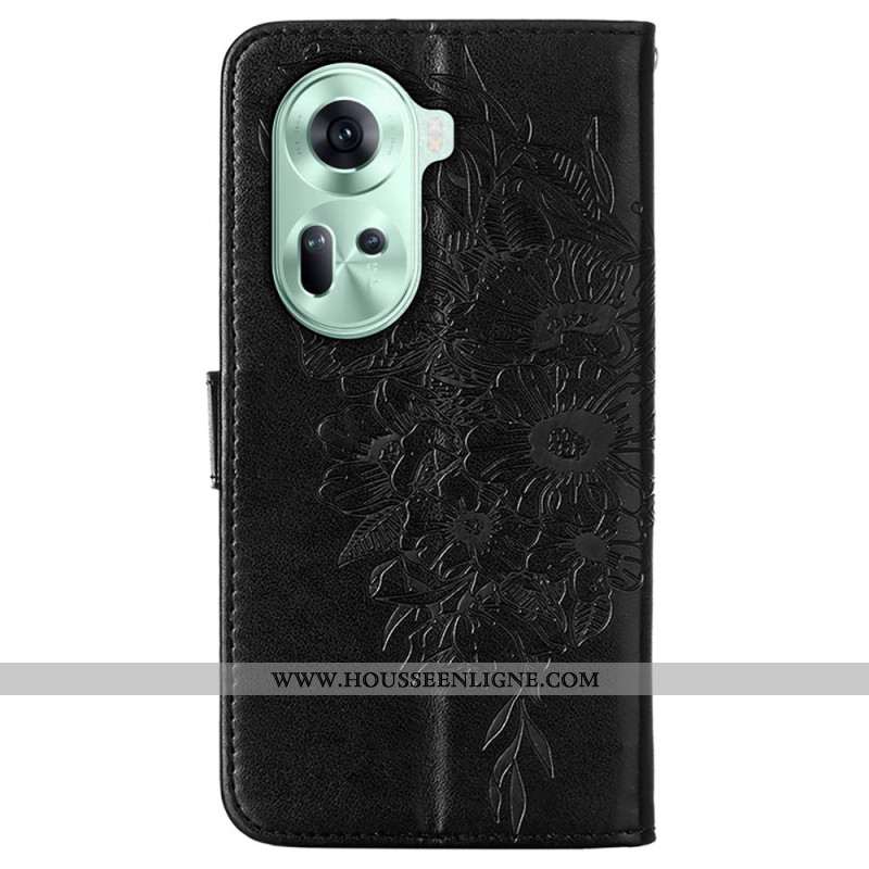 Housse Oppo Reno 11 5G Papillon Floral à Lanière