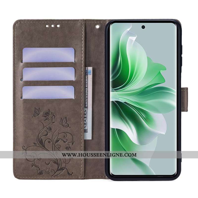 Housse Oppo Reno 11 5G Papillons et Fleurettes à Lanière