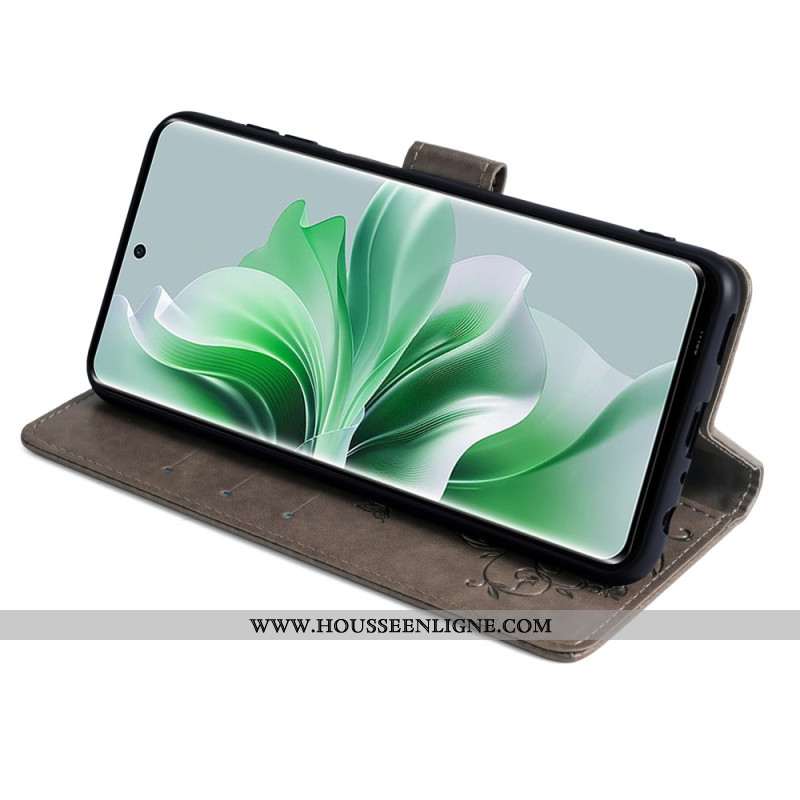 Housse Oppo Reno 11 5G Papillons et Fleurettes à Lanière