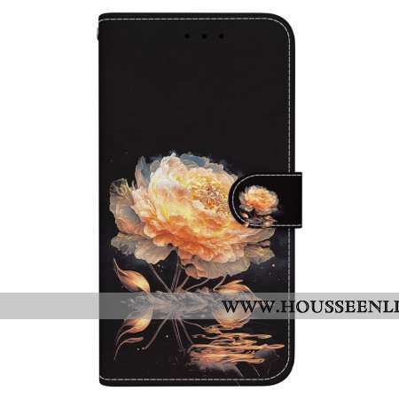 Housse Oppo Reno 11 5G Pivoine Dorée à Lanière