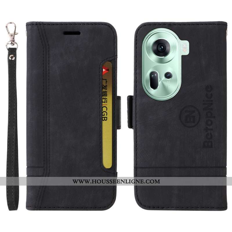 Housse Oppo Reno 11 5G Porte-Carte Frontal et Lanière BETOPNICE