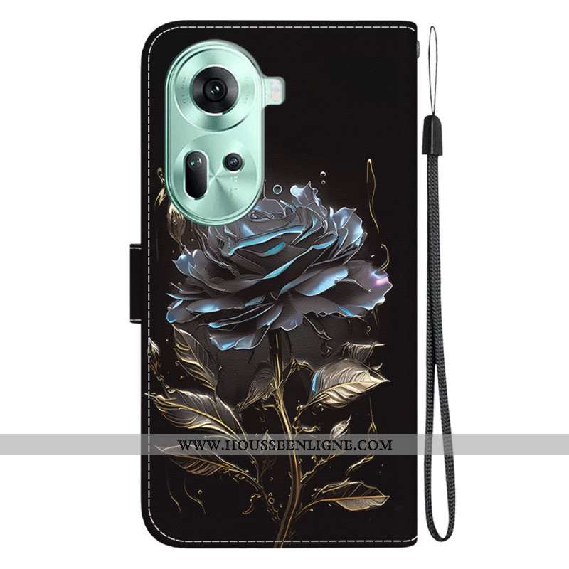 Housse Oppo Reno 11 5G Rose Noire à Lanière