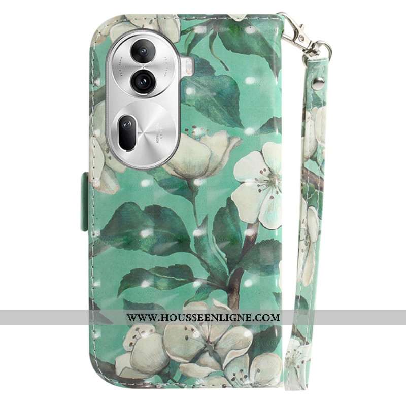 Housse Oppo Reno 11 Pro 5G Fleurs Aquarelles à Lanière