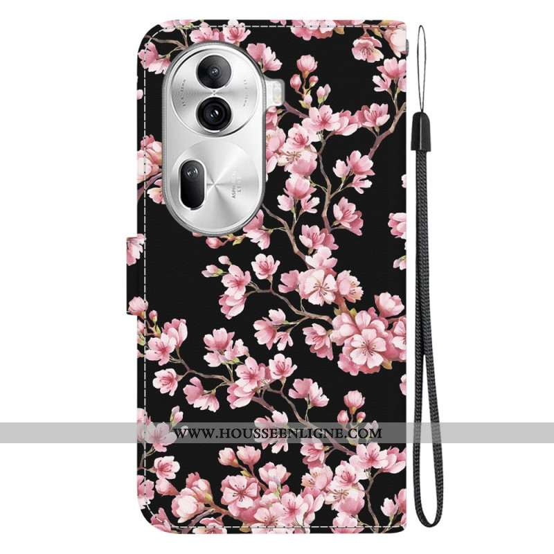 Housse Oppo Reno 11 Pro 5G Fleurs de Prunier à Lanière