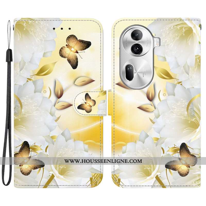 Housse Oppo Reno 11 Pro 5G Papillons Dorés et Fleurs