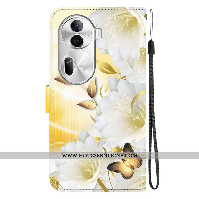 Housse Oppo Reno 11 Pro 5G Papillons Dorés et Fleurs