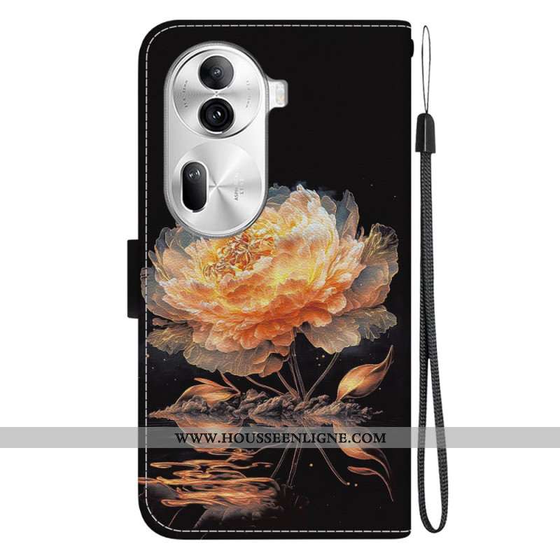 Housse Oppo Reno 11 Pro 5G Pivoine Dorée à Lanière