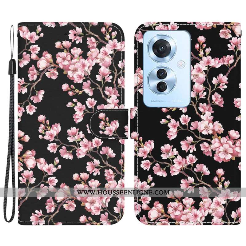 Housse Oppo Reno 11F 5G Fleurs de Prunier à Lanière