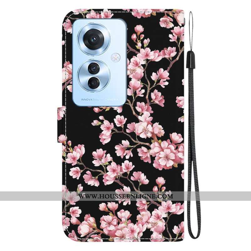 Housse Oppo Reno 11F 5G Fleurs de Prunier à Lanière