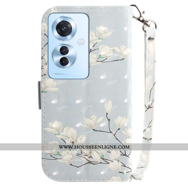 Housse Oppo Reno 11F 5G Magnolias à Lanière