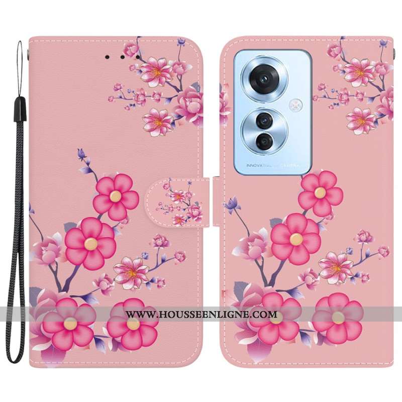 Housse Oppo Reno 11F 5G Motif Sakura à Lanière