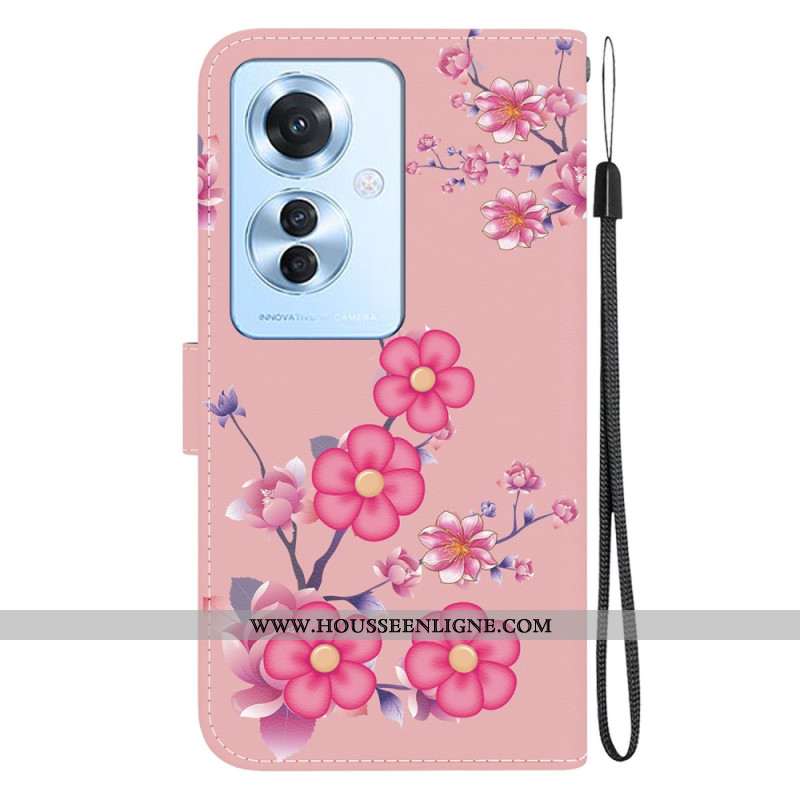 Housse Oppo Reno 11F 5G Motif Sakura à Lanière