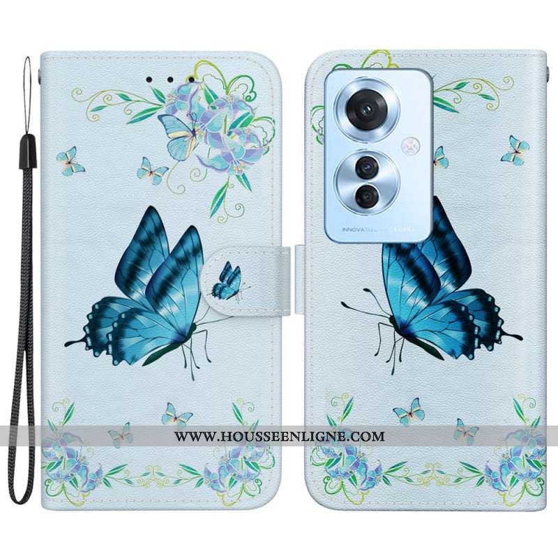 Housse Oppo Reno 11F 5G Papillons et Fleurs Bleus