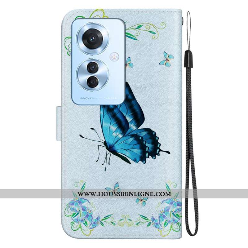 Housse Oppo Reno 11F 5G Papillons et Fleurs Bleus