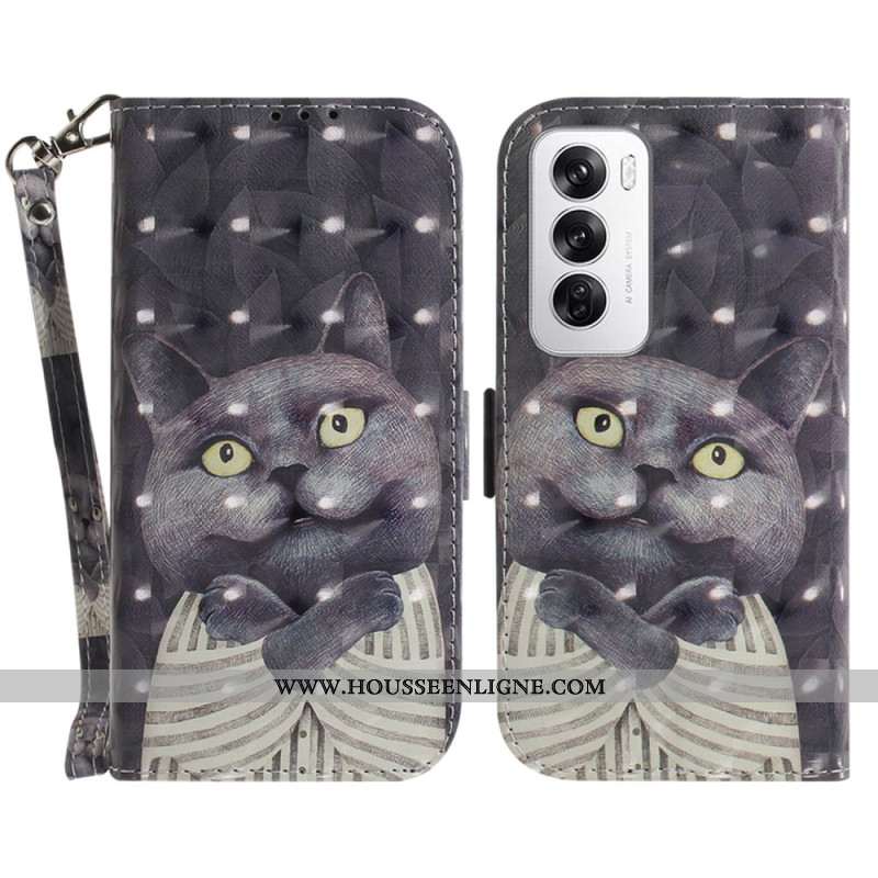 Housse Oppo Reno 12 5G Chat Gris à Lanière