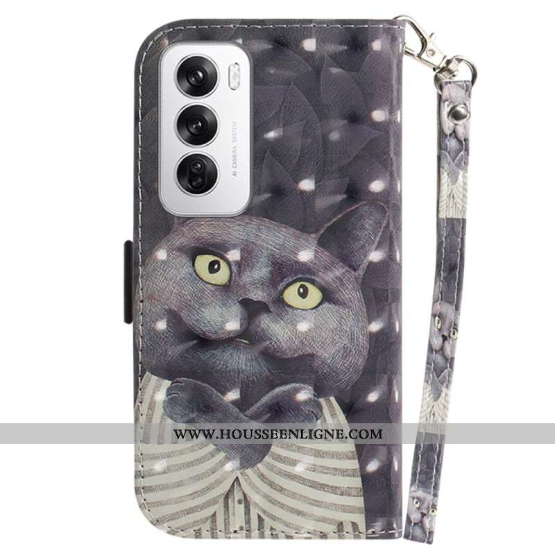 Housse Oppo Reno 12 5G Chat Gris à Lanière